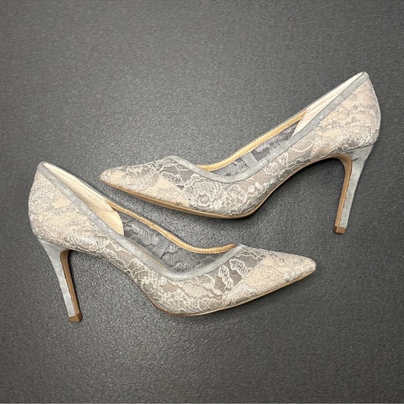 Banana Republic Gray Lace Madison Heels Stilettos Holiday Dress Shoes Size 6 - Picture 7 of 16